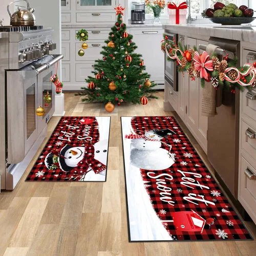 Vista 20 de JWXCBIM Juego de 2 alfombras de cocina con diseño de gato, decoración de estilo granja campestre, tapete de piso de cocina, alfombra antideslizante