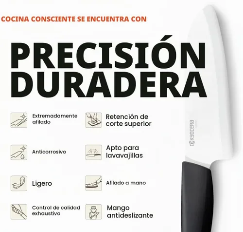 Vista 5 de Cuchillo Santoku de la marca Kyocera Advanced Ceramic y de la serie Revolution con 5 1/2 pulgadas, hoja blanca, Blanco