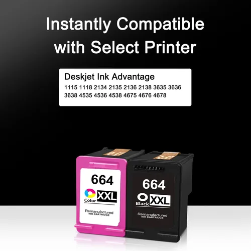Vista 2 de 664xl - Cartucho de tinta negro y color de repuesto para HP 664 XL para impresora DeskJet 1115 2135 2138 3635 3636 3638 4675 4676 4678 4535 4536