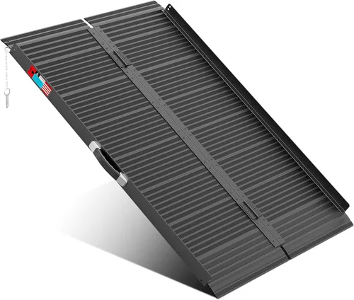 Vista 17 de WHALEMOTOR Rampa portátil para silla de ruedas negra, rampa de aluminio sin costuras y antideslizante de 2 pies, rampas plegables portátiles