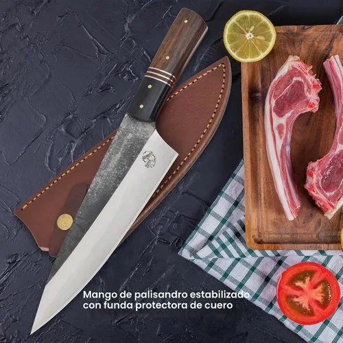 Vista 3 de Knives Ranch Cuchillo de chef rústico hecho a mano, hoja de acero inoxidable de alto carbono 440C de 8-3/8 pulgadas, cuchillo de cocina total