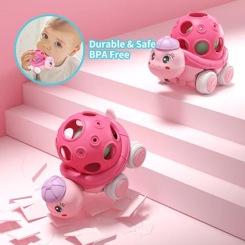 Vista 5 de BeAndge Juguetes para bebés, regalos para niñas de 1 a 2 años, autos rosados para bebés de 6 a 12 años, 12 a 18 meses, camiones para niños pequeños