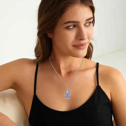 Vista 127 de Aniu Joyería de plata de ley 925 Hamsa de Fátima para mujer con circonita cúbica, viene con caja de regalo negra