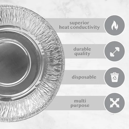 Vista 6 de PLASTICPRO Moldes redondos profundos de papel de aluminio de 10 pulgadas, aluminio desechable, aptos para congelador y horno - Para hornear
