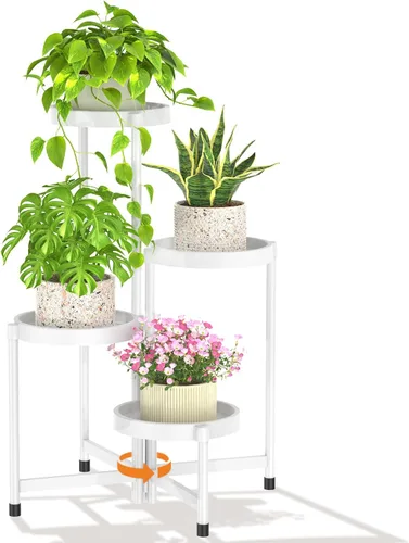Vista 17 de LASZOLA Soporte plegable de 3 niveles para plantas de interior para múltiples macetas grandes, estante ajustable alto y resistente con estantería
