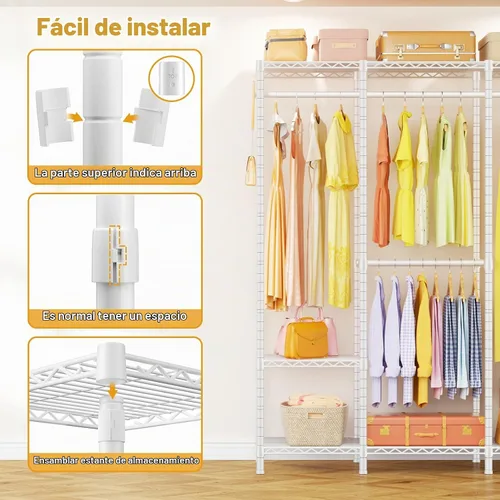 Vista 6 de H50 Perchero de ropa extra grande, perchero de ropa resistente, armario portátil independiente, percheros para colgar ropa, armario ropero 89.8'' An