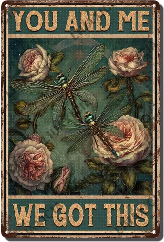 Vista 17 de LIUAXICIA Letrero de estaño vintage divertido con texto en inglés «Into The Forest I go to Lose My Mind and Free My Soul Dragonfly», letrero