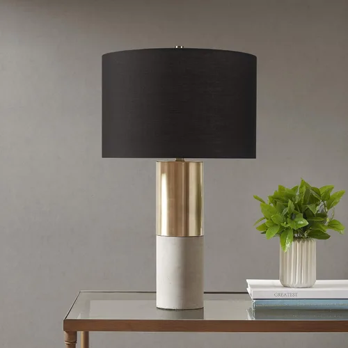 Vista 2 de Hampton Hill Fulton - Lámpara de escritorio, mesita de noche para dormitorio, luz moderna de metal de lujo, base de hormigón, pantalla de tambor