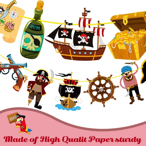 Vista 5 de 2 pancartas de fiesta pirata, decoraciones de fiesta pirata, fiesta de cumpleaños pirata, pancartas recortadas para fiesta temática pirata