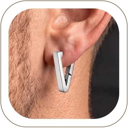 Vista 16 de ChainsHouse Huggie Hoop Earrings for Men Women, Stainless Steel A: Aro de cuentas (1 par) - Plata
