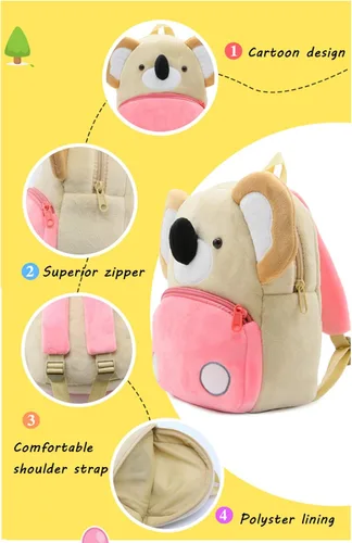 Vista 4 de Ladyzone Mochila para niños pequeños con diseño de animales del zoológico, bonita bolsa de felpa de dibujos animados de 10 pulgadas para niños