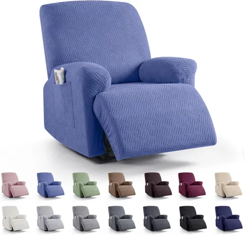 Vista 44 de KinCam Fundas para Reclinables, Fundas Elásticas para Sillas Reclinables, Fundas para Sofá Reclinable con Rayas Jacquard, Fundas Protectoras de Negro