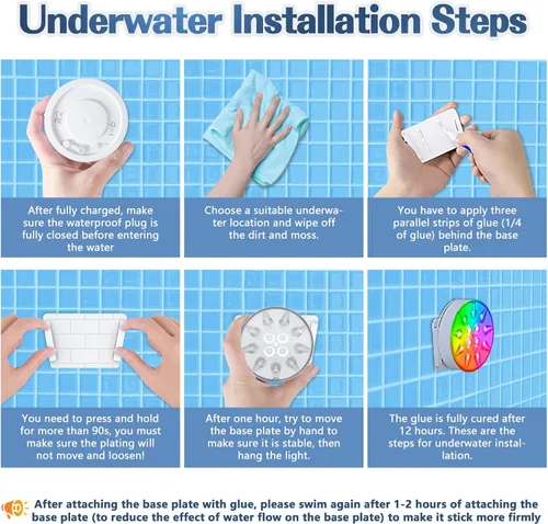 Vista 9 de Luces de piscina para piscina sobre el suelo, luces LED sumergibles recargables subacuáticas con control remoto, IP68 impermeable, luz de piscina