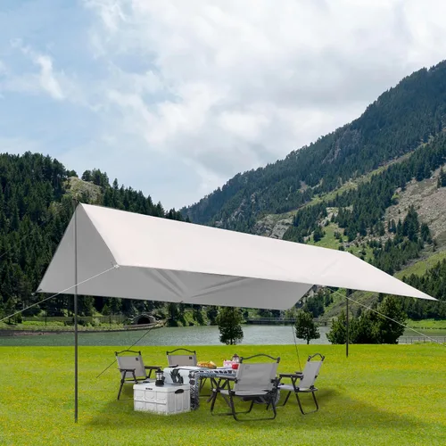 Vista 5 de SHANQUAN Lona de camping con postes de 10 x 13 pies, impermeable y con protección UV, hamaca ligera para refugio de lluvia, mosca, refugio solar