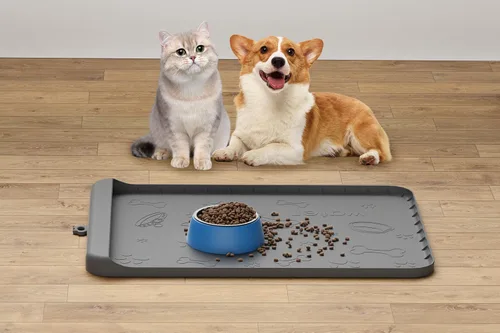 Vista 14 de Tapete para Comida de Perro - Tapete de Silicona para Perro para Comida y Agua - 36" x 24" Tapetes Grandes de Alimentación para Mascotas con Azul