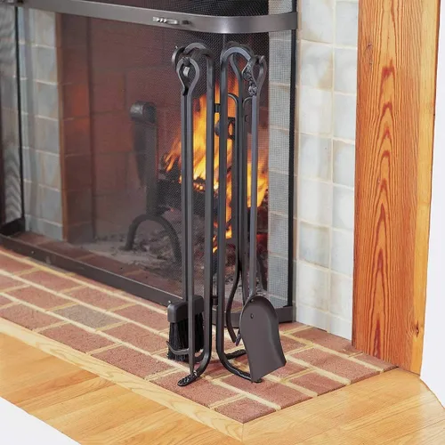 Vista 2 de Pilgrim Home and Hearth 18003 - Juego de herramientas para chimenea forjada, 28 pulgadas de alto, negro mate