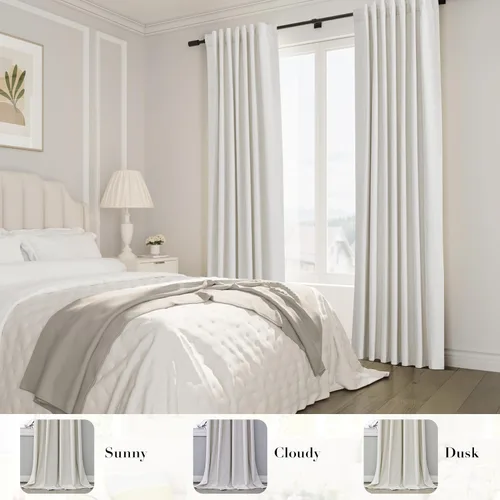 Vista 6 de Joywell - 2 cortinas de lino 100% opacas, con bolsillo para cortinero, trabilla trasera, cinta para ganchos y anillas con clip, con aislamiento