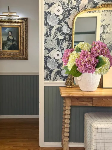 Vista 8 de YalzoneMet 3 unidades de flores artificiales de hortensia color beige cremoso de 21 pulgadas con textura real, flores de látex sintético