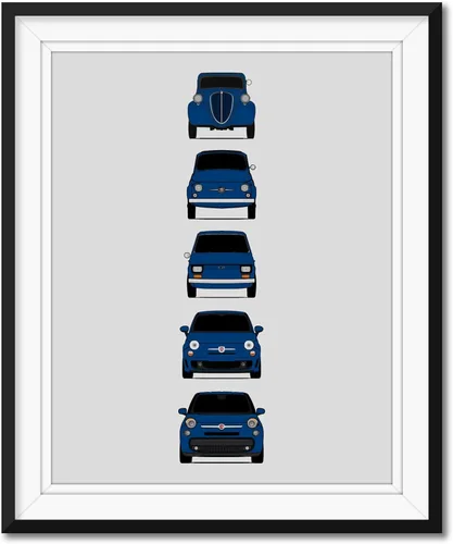 Vista 12 de Custom Car Posters Póster hecho a mano compatible con Fiat 500 generaciones e impresión de Fiat 500 (Topolino, 500 Nuova, 126, 500 L), multicolor