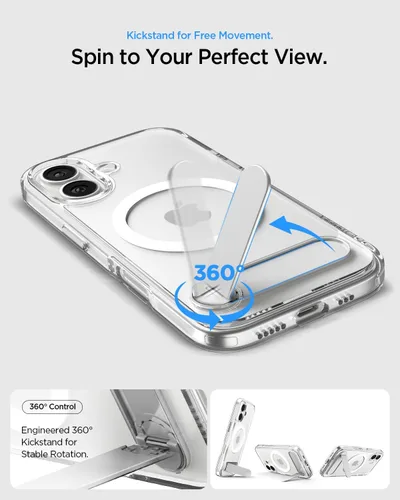 Vista 68 de Spigen Funda ultra híbrida S MagFit diseñada para iPhone 15 Pro Max (2023) [Kickstand] [Anti amarillamiento], compatible con MagSafe, transparente