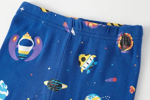 Vista 5 de Pijamas para niños, dinosaurio, cohete, espacio, 4 piezas, conjunto de ropa de dormir de 2 a 12 años