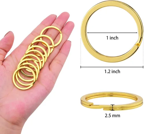 Vista 3 de Hapeper Llavero dividido de 1.2 pulgadas de metal de color dorado plano para llaves del automóvil del hogar, fabricación de joyas, paquete de 25