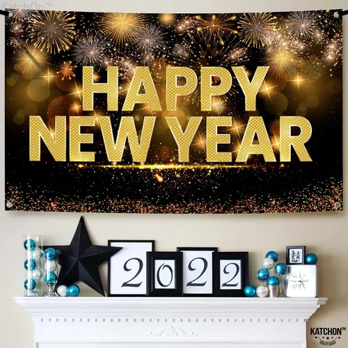Vista 8 de KatchOn, Cartel de feliz año nuevo extra grande – 72 x 44 pulgadas Telón de fondo de Nochevieja 2026 para decoraciones de Año Nuevo 2026 Telón