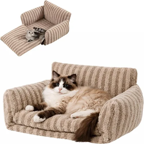 Vista 17 de Hollypet Cama para gatos, mullida, multifuncional, de doble capa, suave para mascotas, sofá ortopédico para gatos y perros pequeños, color beige