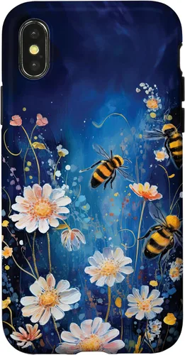 Vista 5 de Bees and Wildflowers on Dark Blue Case for iPhone 17