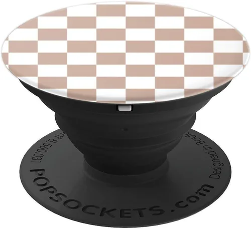 Vista 4 de Tablero de ajedrez marrón y blanco - Patrón a cuadros PopSockets estándar PopGrip