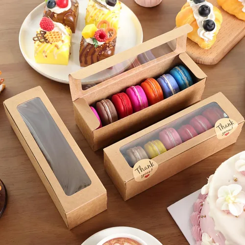 Vista 2 de NPLUX Paquete de 36 cajas de macarrones para 5-7 macarrones, cajas de dulces de fresa con adhesivo para regalo, regalos de graduación, regalos