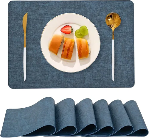 Vista 11 de Juego de 6 manteles individuales de piel sintética (beige) Heat Resistant Wipeable Washable Place Mats, Waterproof Anti-Slip Dining Table Mats
