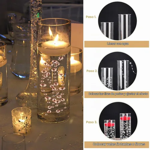 Vista 3 de 50 piezas de decoración de mesa de centro de mesa, relleno de perlas sintéticas de 13 pulgadas para velas flotantes, bodas, comedor, fiesta, centros