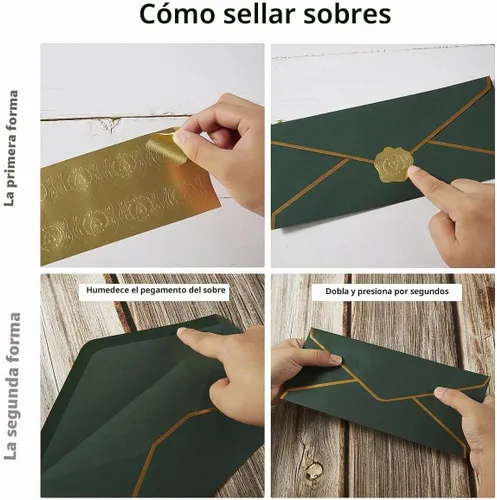 Vista 3 de Paquete de 100 sobres de negocios #10 con calcomanías doradas Verde oscuro