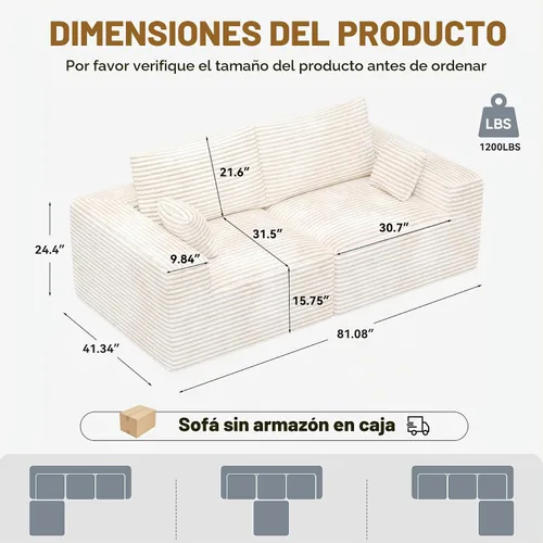 Vista 2 de Luxanimarion Sofá Loveseat, Sofás Cloud Sin Estructura para Sala de Estar, Sofá Seccional Modular de 2 Plazas, Extragrande, Chenille Beige