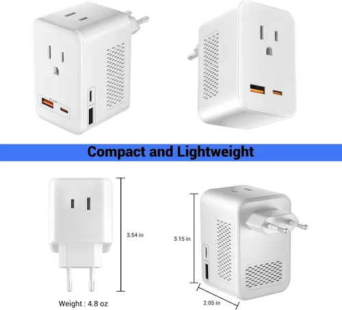 Vista 7 de Adaptador de enchufe de conversión de voltaje de 220V a 110V para viajar de Estados Unidos a Europa con 2 puertos USB y 2 puertos USBC PD 20 W, 2