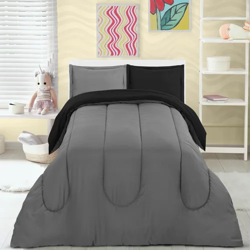 Vista 4 de Utopia Bedding - Juego de edredón reversible para todas las estaciones en negro y gris con 2 fundas de almohada, juego de ropa de cama de microfibra