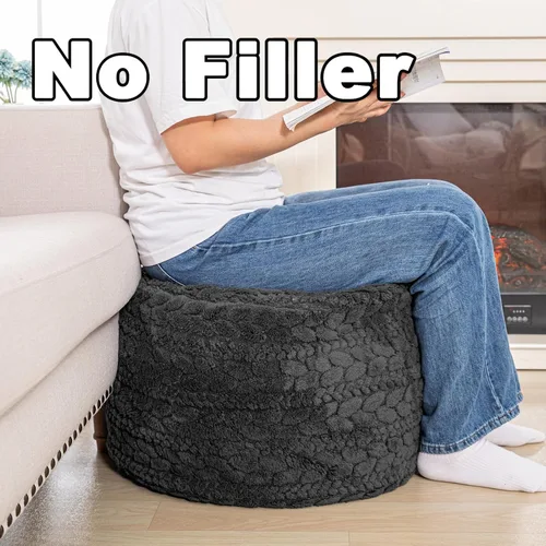 Vista 8 de Poofieotto Funda para puf otomano sin relleno: taburete redondo de piel sintética, puf de felpa (sin relleno incluido), perfecto para sala de estar