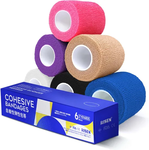 Vista 16 de RISEN Vendaje Cohesivo 2" x 5 Yardas, 6 Rollos, Vendaje Autoadherente Cinta Médica, Gasa de Primeros Auxilios Adhesiva Flexible Transpirable Ideal