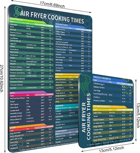 Vista 2 de Juego de imanes con tabla de tiempos de cocción para freidora de aire – Imanes informativos completos para más de 100 alimentos, guía de referencia
