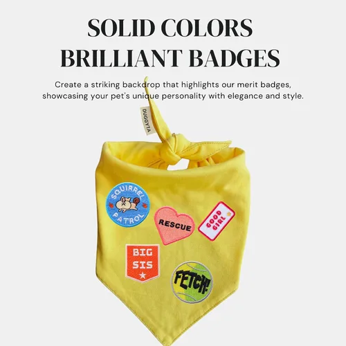 Vista 5 de Pañuelo para perro amarillo sólido de alta calidad, bufanda triangular ajustable de algodón suave de lujo para perros grandes, cómodo, elegante