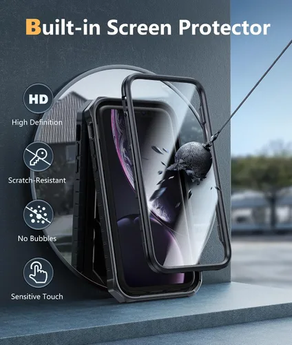 Vista 4 de FNTCASE Funda para iPhone XR: [Protector de pantalla y soporte integrados] [Protección contra caídas de grado militar] Funda de teléfono resistente