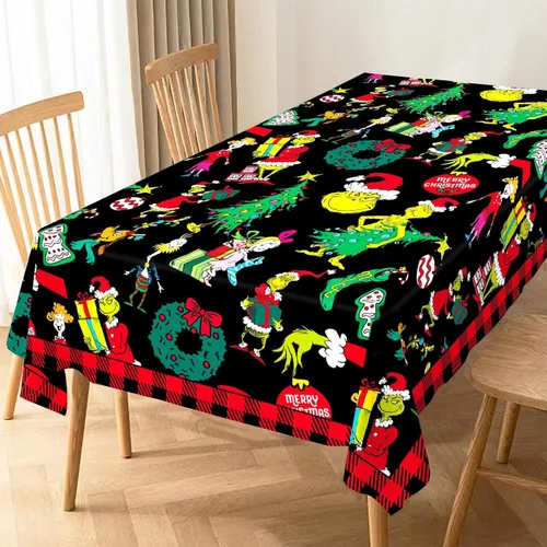 Vista 2 de Mantel de Navidad con elfo verde de Navidad, decoración de fiesta de cumpleaños, hogar, cocina, comedor, mesa rectangular (60 x 84 pulgadas)