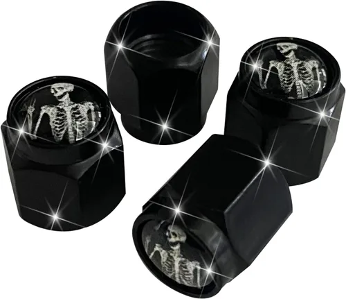 Vista 11 de Tapones de vástago de válvula de neumático de loto azul morado, 4 piezas de tapas de válvula de aire de metal negro, tapas de vástago de rueda