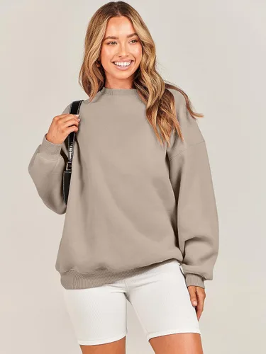 Vista 6 de Caracilia Sudaderas con capucha de forro polar de gran tamaño para mujer, cuello redondo, manga larga, suéter de moda de otoño 2024