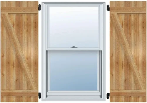 Vista 4 de Ekena Millwork RBJ06S11X018RWR TimberCraft Dos tableros unidos de 5 3/8" Board-n-Batten, contraventanas rústicas de madera (por par), 10 3/4