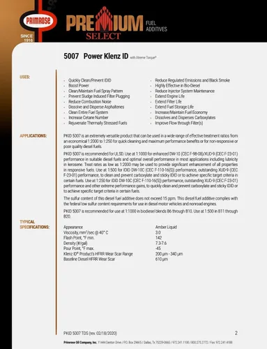 Vista 10 de PRIMROSE Power Klenz ID 5007 Premium Select - Aditivo para combustible diésel