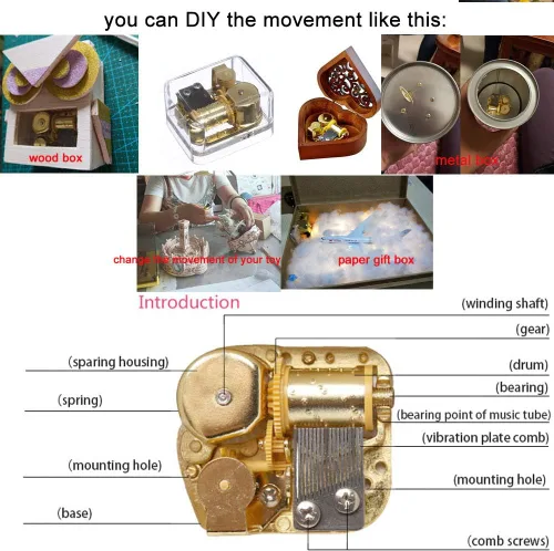 Vista 3 de Pursuestar Caja de música de cuerda con movimiento de mundo pequeño, mecanismo musical de reloj de 18 notas dorado Yunsheng para bricolaje