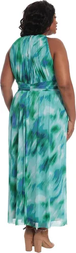 Vista 3 de London Times Maxi halter de talla grande para mujer con cintura fruncida