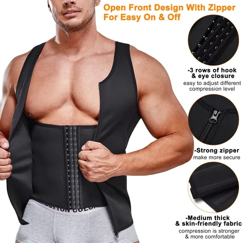 Vista 3 de SOLCYSX Camiseta de compresión para hombre para adelgazar el cuerpo, sin mangas, ajustada, con control de abdomen